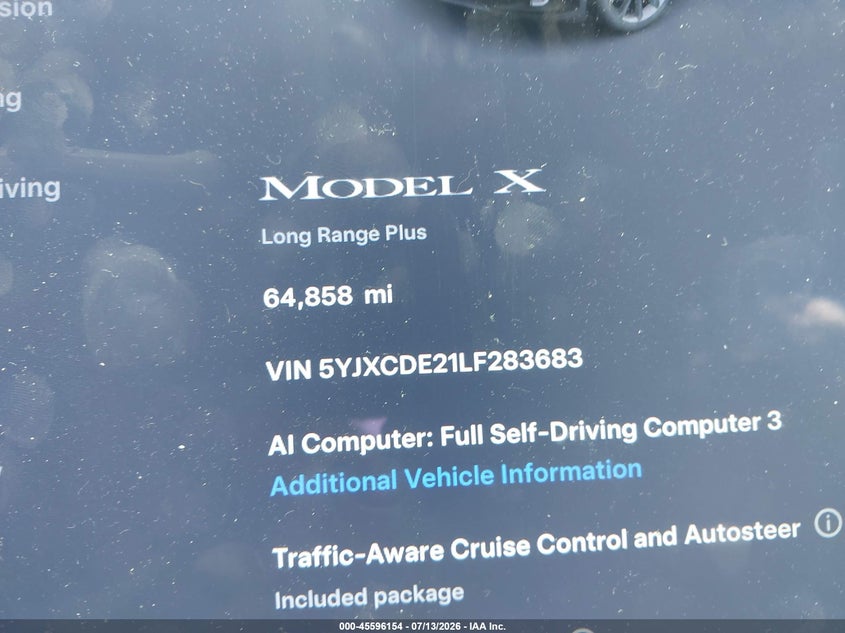 2020 Tesla Model X Long Range Dual Motor All-Wheel Drive/Long Range Plus Dual Motor All-Wheel Drive VIN: 5YJXCDE21LF283683 Lot: 45596154