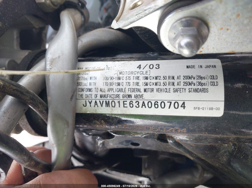 2003 Yamaha Xvs65 A VIN: JYAVM01E63A060704 Lot: 45596249