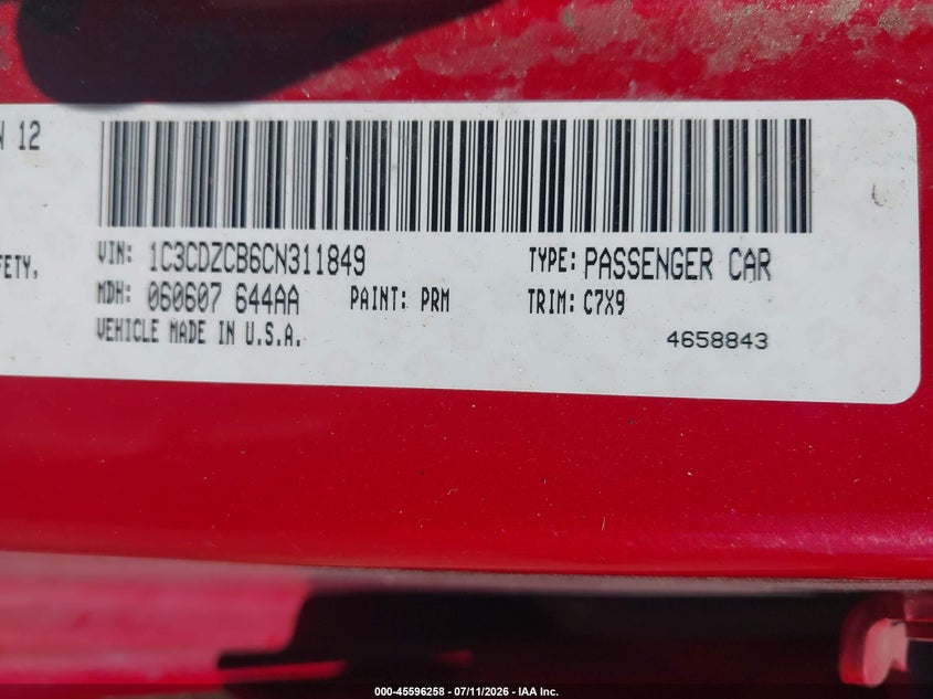 2012 Dodge Avenger Sxt VIN: 1C3CDZCB6CN311849 Lot: 45596258