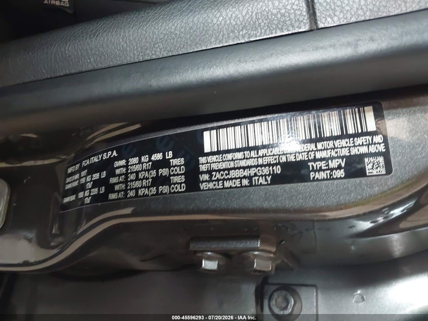 2017 Jeep Renegade Latitude VIN: ZACCJBBB4HPG36110 Lot: 45596293