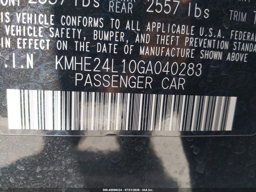 2016 Hyundai Sonata Hybrid Se VIN: KMHE24L10GA040283 Lot: 45596324