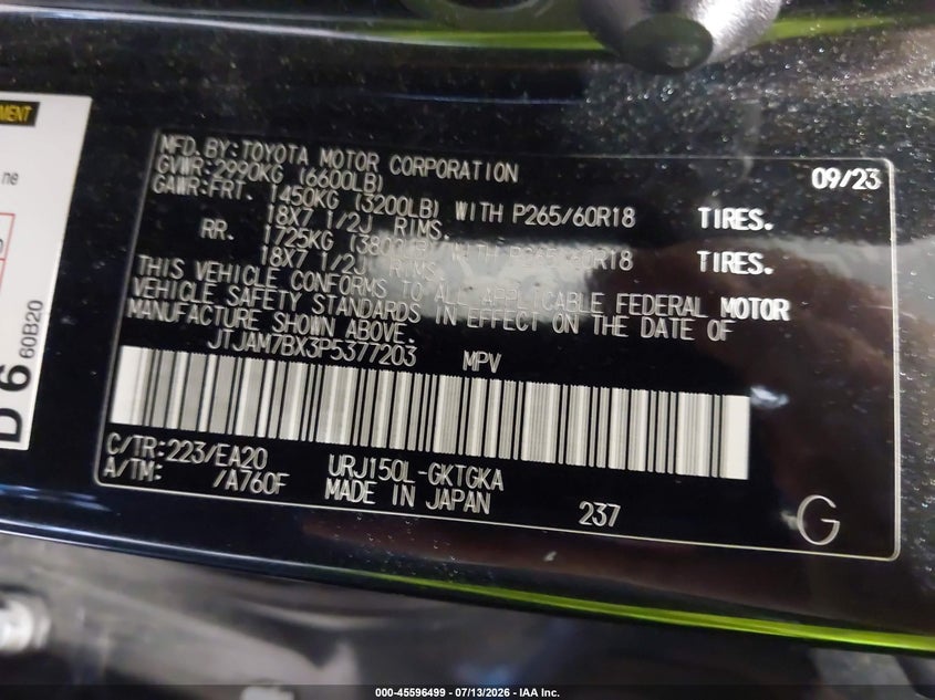2023 Lexus Gx 460 Premium VIN: JTJAM7BX3P5377203 Lot: 45596499