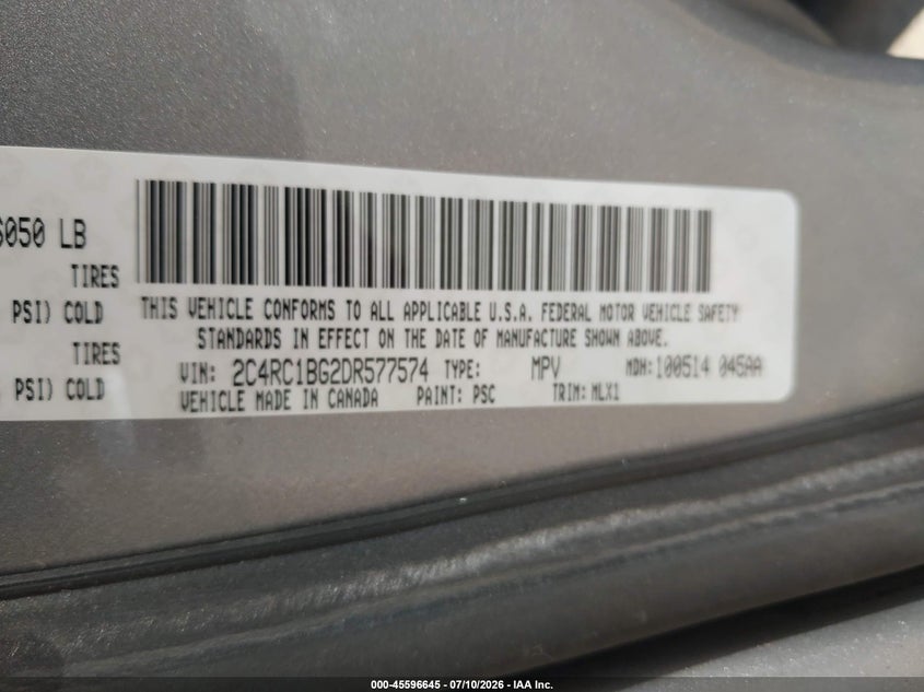 2013 Chrysler Town & Country Touring VIN: 2C4RC1BG2DR577574 Lot: 45596645