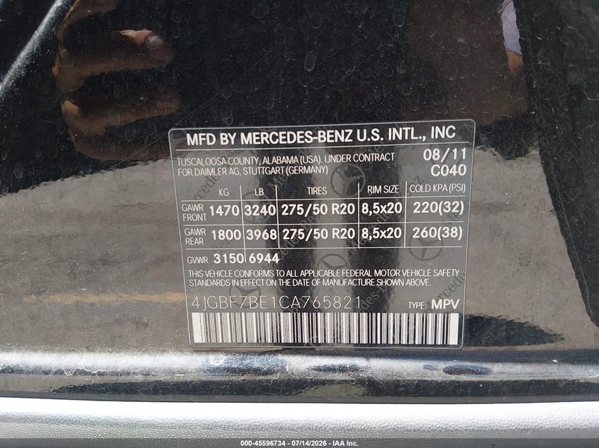 2012 Mercedes-Benz Gl 450 4Matic VIN: 4JGBF7BE1CA765821 Lot: 45596734
