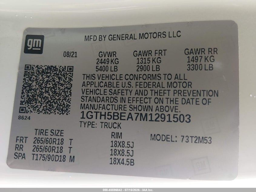 2021 GMC Canyon 2Wd Elevation Standard VIN: 1GTH5BEA7M1291503 Lot: 45596842