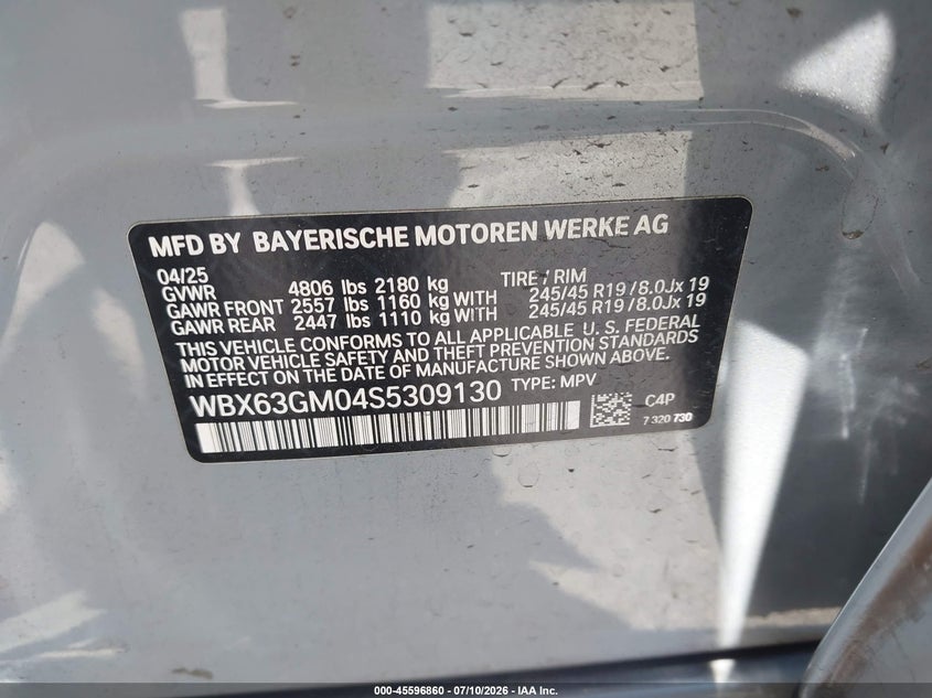 2025 BMW X2 xDrive28I VIN: WBX63GM04S5309130 Lot: 45596860