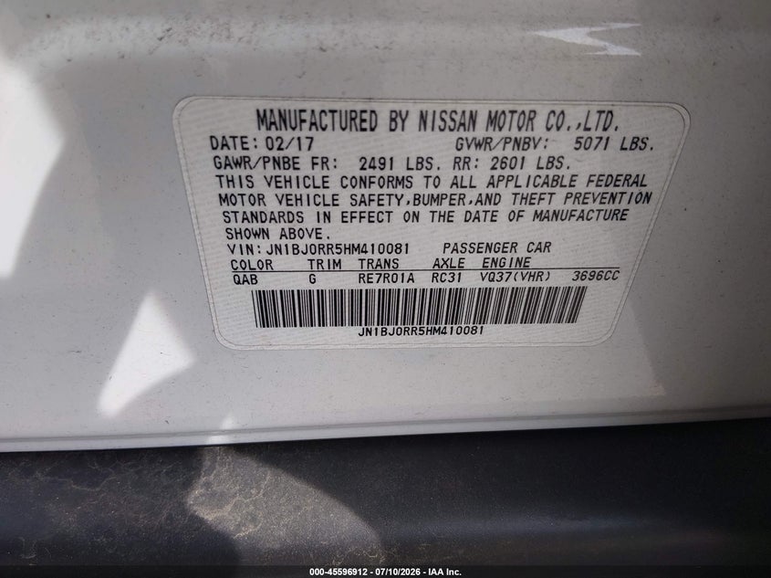 2017 Infiniti Qx50 VIN: JN1BJ0RR5HM410081 Lot: 45596912
