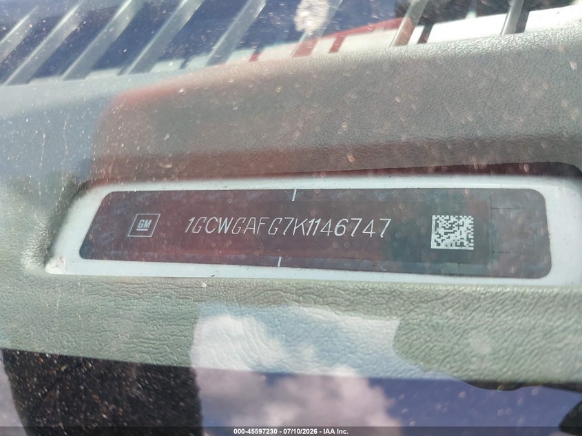 2019 Chevrolet Express 2500 Work Van VIN: 1GCWGAFG7K1146747 Lot: 45597230