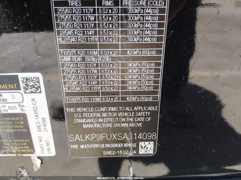 2025 Land Rover Range Rover P400 Se VIN: SALKP9FUXSA314098 Lot: 45597275