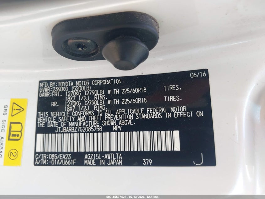 2016 Lexus Nx 200T VIN: JTJBARBZ7G2085758 Lot: 45597428