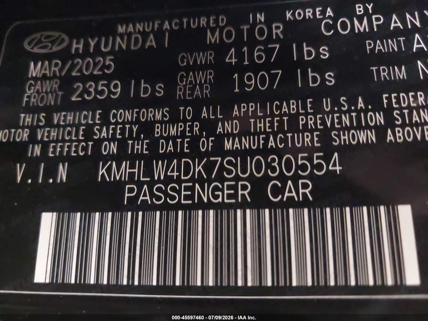 2025 Hyundai Elantra N VIN: KMHLW4DK7SU030554 Lot: 45597460