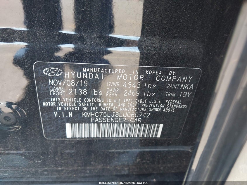 2020 Hyundai Ioniq Electric Se VIN: KMHC75LJ8LU060742 Lot: 45597497