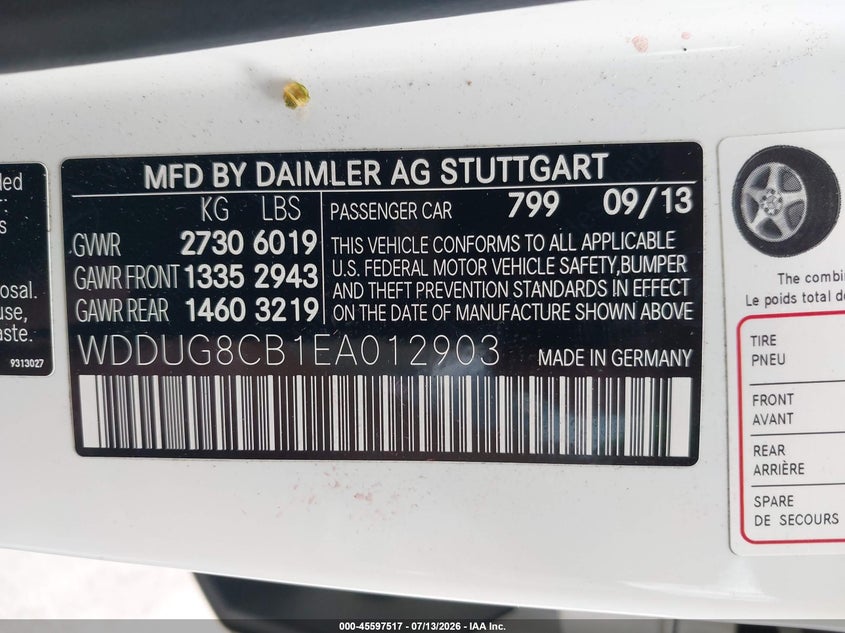 2014 Mercedes-Benz S 550 VIN: WDDUG8CB1EA012903 Lot: 45597517
