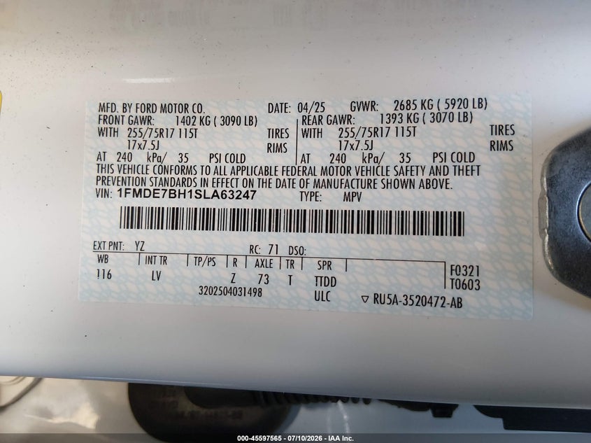 2025 Ford Bronco Big Bend VIN: 1FMDE7BH1SLA63247 Lot: 45597565
