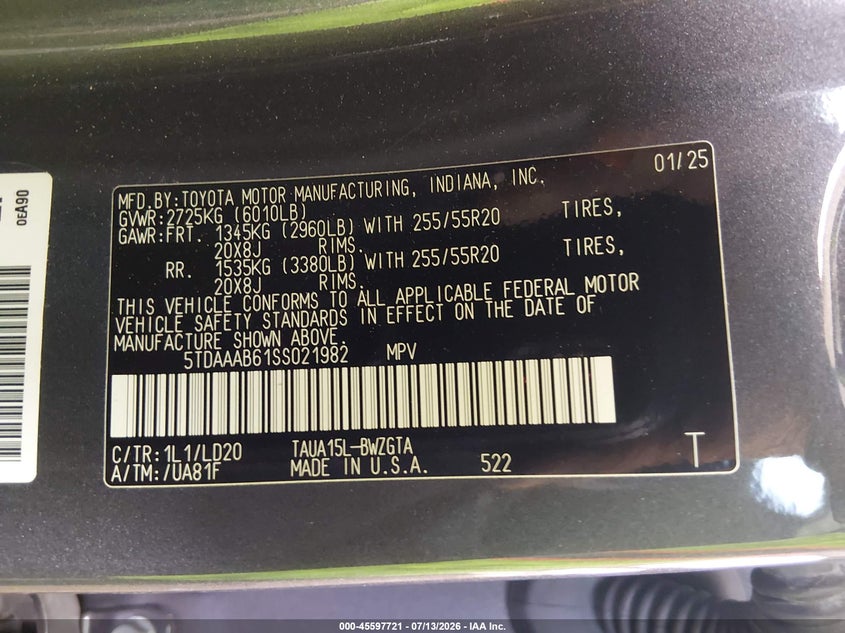 2025 Lexus Tx 350 Luxury VIN: 5TDAAAB61SS021982 Lot: 45597721