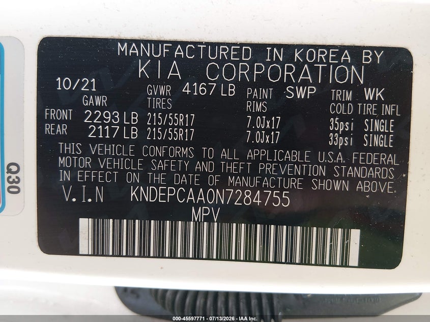 2022 Kia Seltos Lx VIN: KNDEPCAA0N7284755 Lot: 45597771