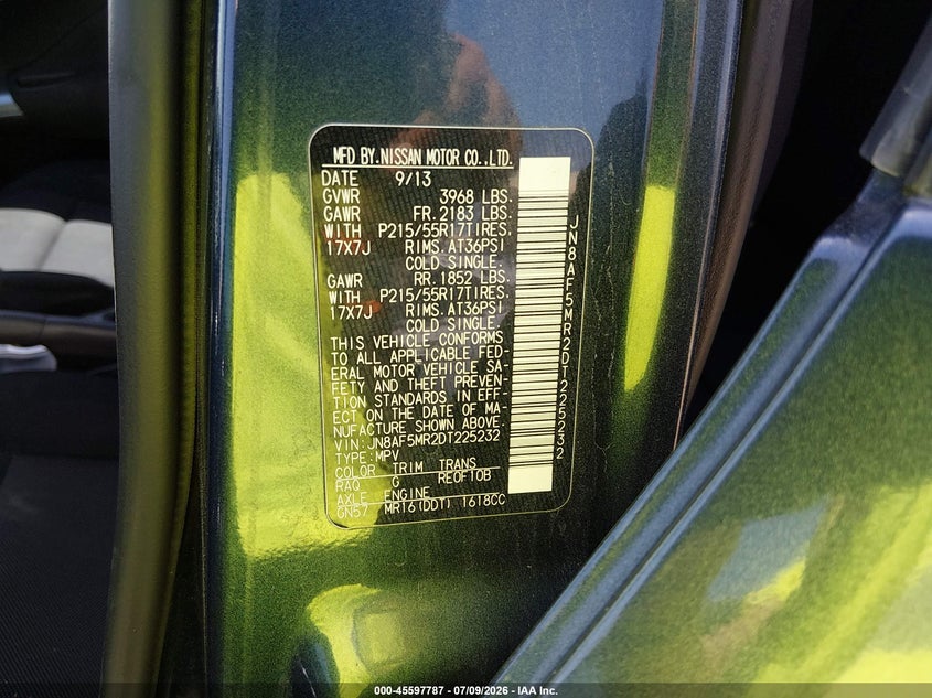 2013 Nissan Juke S VIN: JN8AF5MR2DT225232 Lot: 45597787