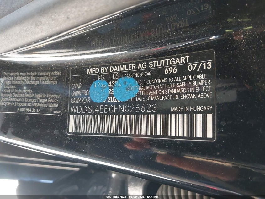2014 Mercedes-Benz Cla 250 VIN: WDDSJ4EB0EN026623 Lot: 45597836