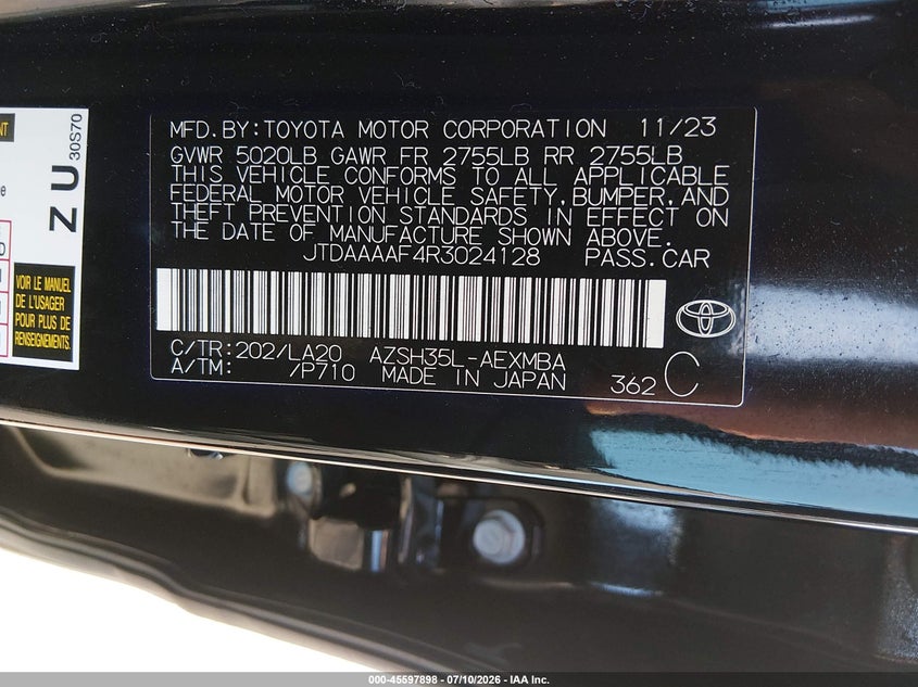 2024 Toyota Crown Limited VIN: JTDAAAAF4R3024128 Lot: 45597898