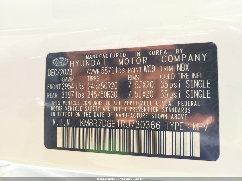 2024 Hyundai Palisade Calligraphy VIN: KM8R7DGE1RU730366 Lot: 45598300