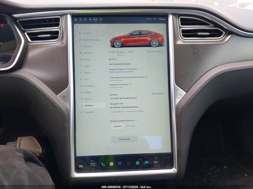 2014 Tesla Model S VIN: 5YJSA1S12EFP60697 Lot: 45598338