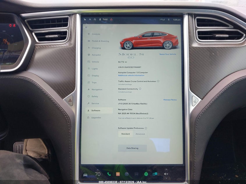 2014 Tesla Model S VIN: 5YJSA1S12EFP60697 Lot: 45598338