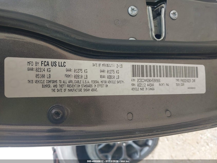 2019 Chrysler 300 Touring VIN: 2C3CCAAG9KH590966 Lot: 45598612