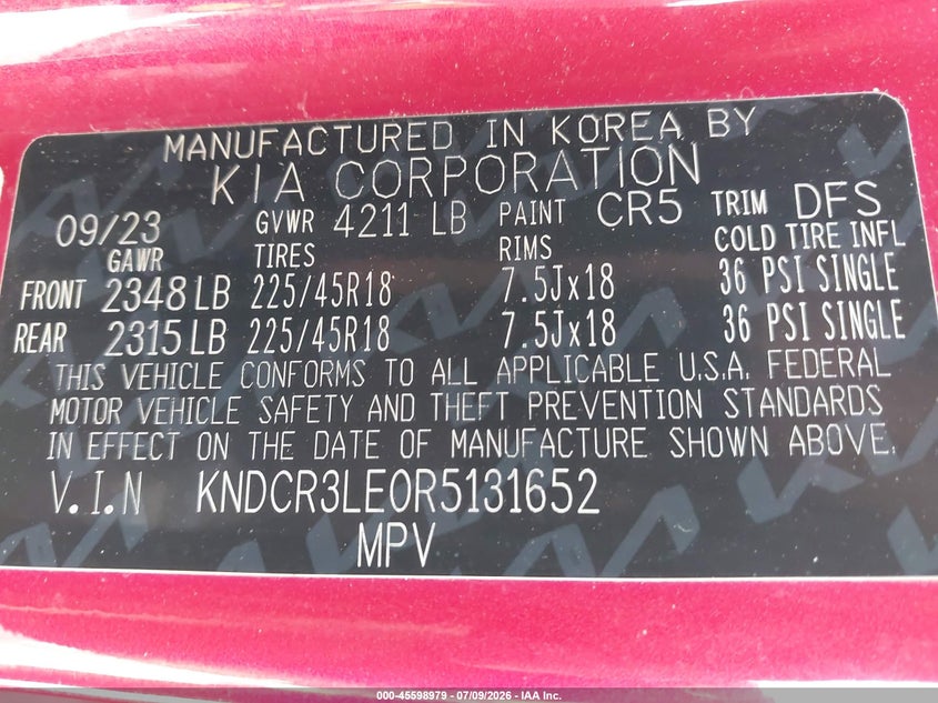 2024 Kia Niro Ex Touring VIN: KNDCR3LE0R5131652 Lot: 45598979