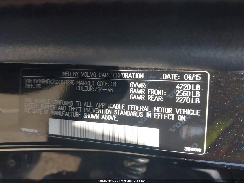 2016 Volvo S60 T6 Drive-E VIN: YV149MFK7G2390286 Lot: 45599272