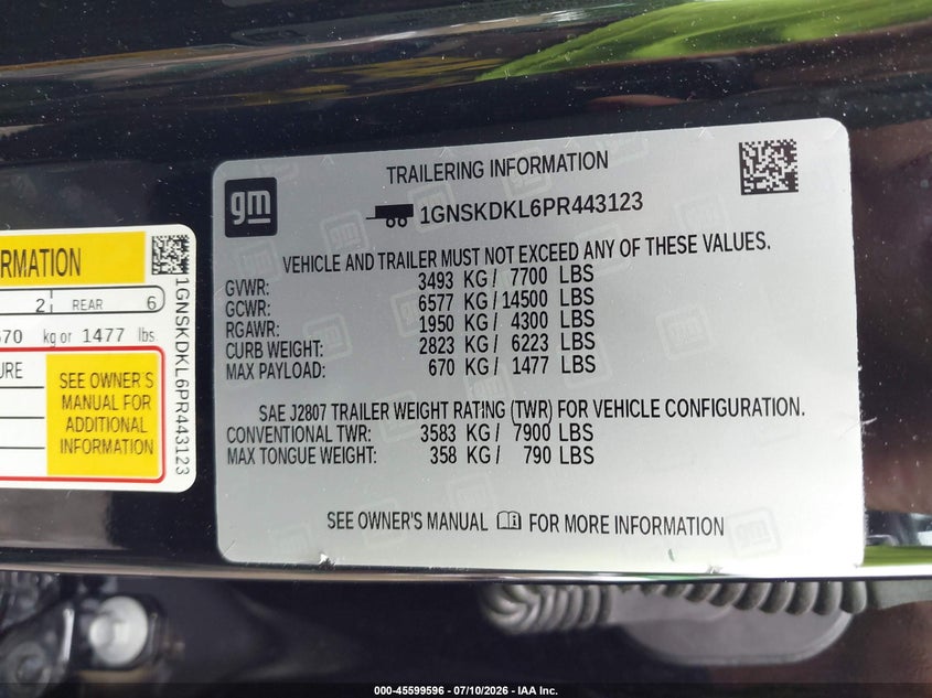 2023 Chevrolet Suburban 4Wd Z71 VIN: 1GNSKDKL6PR443123 Lot: 45599596