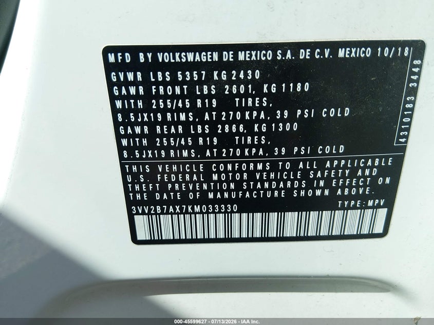 2019 VOLKSWAGEN TIGUAN 2.0T SE/2.0T SEL/2.0T SEL R-LINE/2.0T SEL R-LINE BLACK — Photo 9