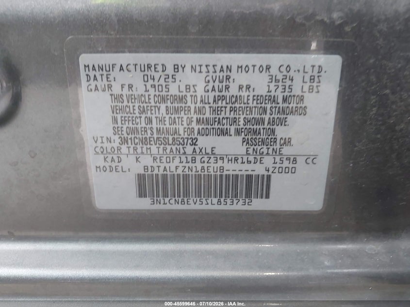 2025 NISSAN VERSA SEDAN 1.6L I-4 DOHC, VVT, 122HP