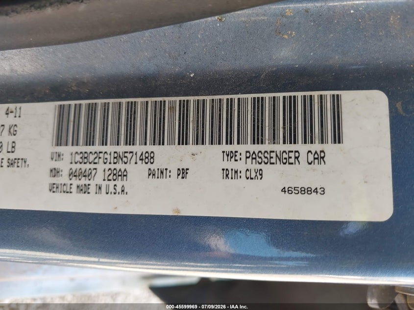 2011 Chrysler 200 Limited VIN: 1C3BC2FG1BN571488 Lot: 45599969
