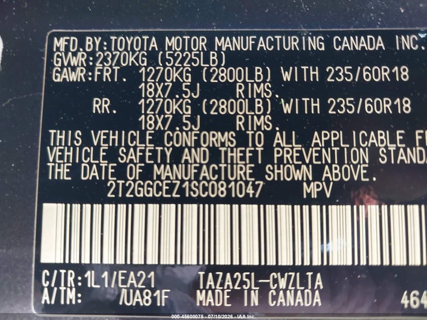 2025 Lexus Nx 350 Premium VIN: 2T2GGCEZ1SC081047 Lot: 45600075