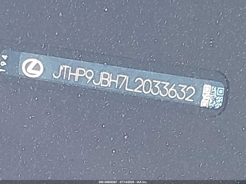 2020 Lexus Ux 250H VIN: JTHP9JBH7L2033632 Lot: 45600297