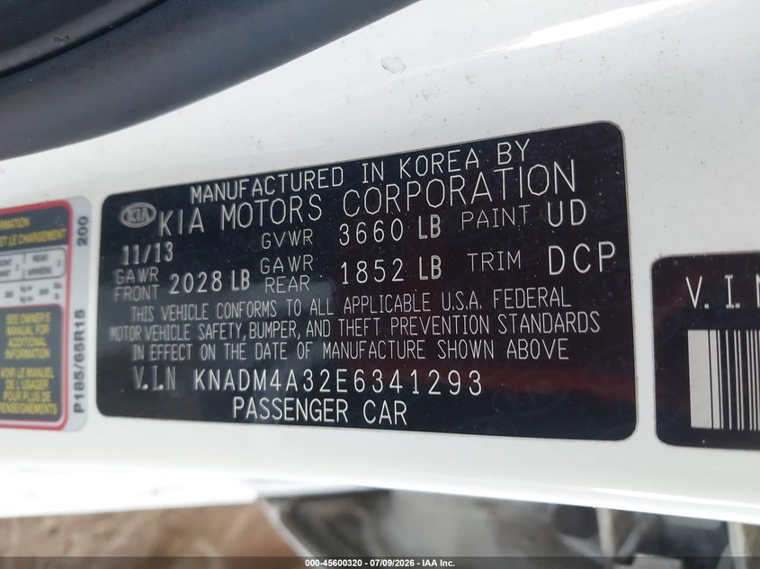 2014 Kia Rio Lx VIN: KNADM4A32E6341293 Lot: 45600320