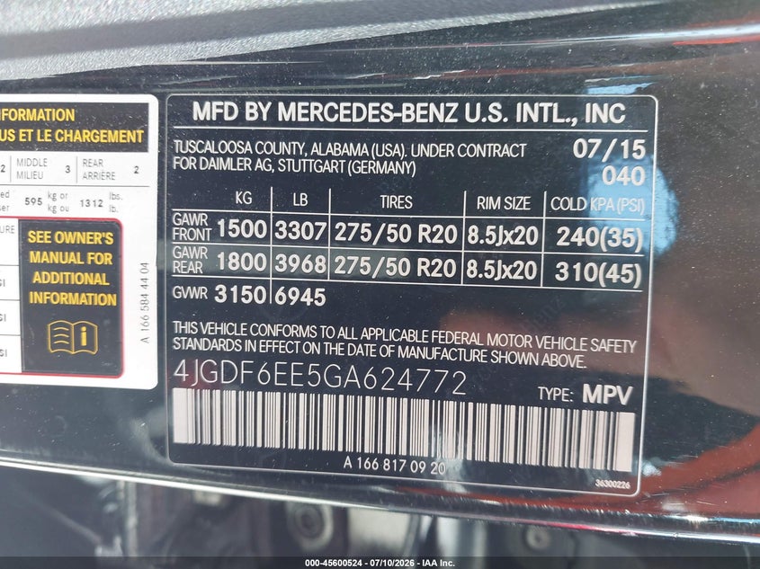 2016 Mercedes-Benz Gl 450 4Matic VIN: 4JGDF6EE5GA624772 Lot: 45600524