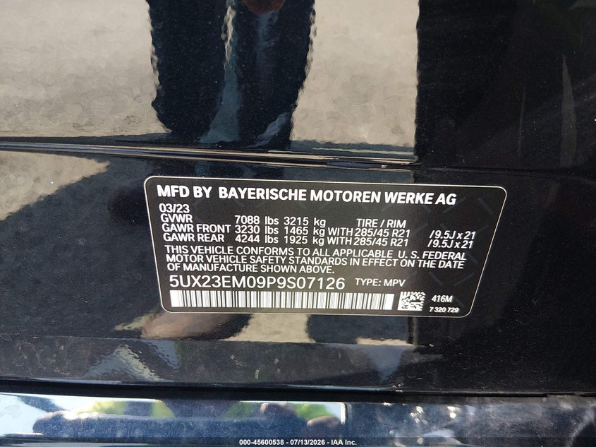 2023 BMW X7 xDrive40I VIN: 5UX23EM09P9S07126 Lot: 45600538