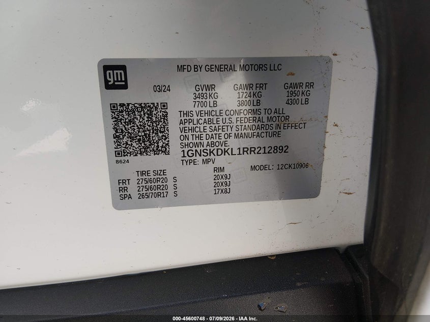 2024 Chevrolet Suburban 4Wd Z71 VIN: 1GNSKDKL1RR212892 Lot: 45600748