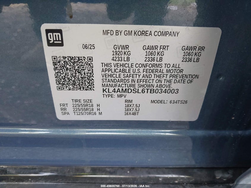 2026 Buick Encore Gx Sport Touring Fwd VIN: KL4AMDSL6TB034003 Lot: 45600768