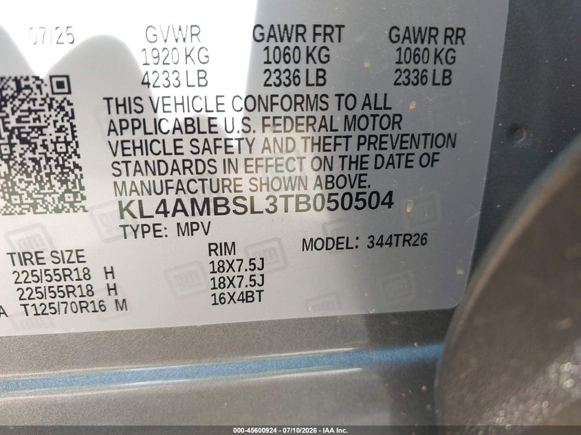 2026 Buick Encore Gx Preferred Fwd VIN: KL4AMBSL3TB050504 Lot: 45600924