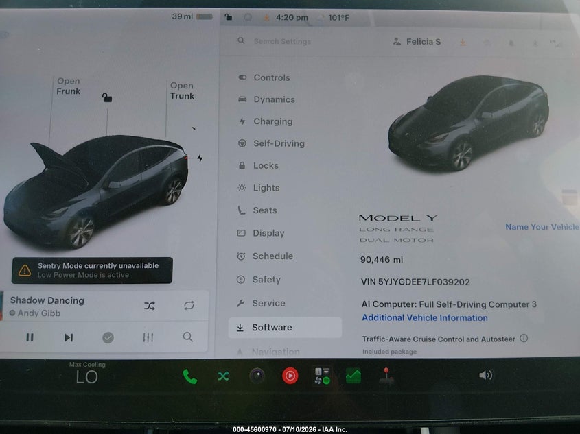 2020 TESLA MODEL Y SPORT UTILITY VEHICLE ELECTRIC