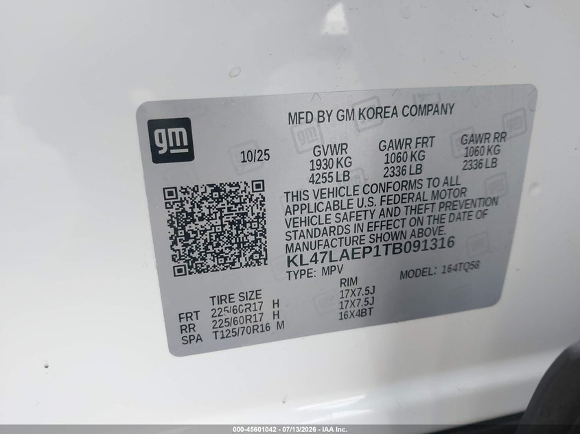 2026 Buick Envista Preferred Fwd VIN: KL47LAEP1TB091316 Lot: 45601042