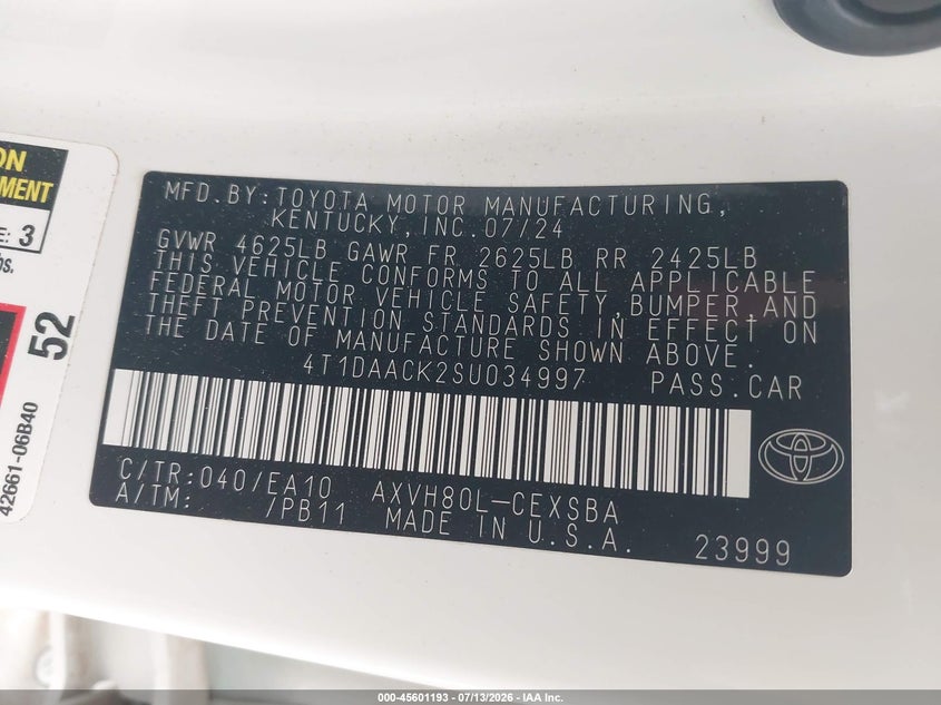 2025 TOYOTA CAMRY SEDAN 2.5L I-4 DI, DOHC, VVT, 184HP