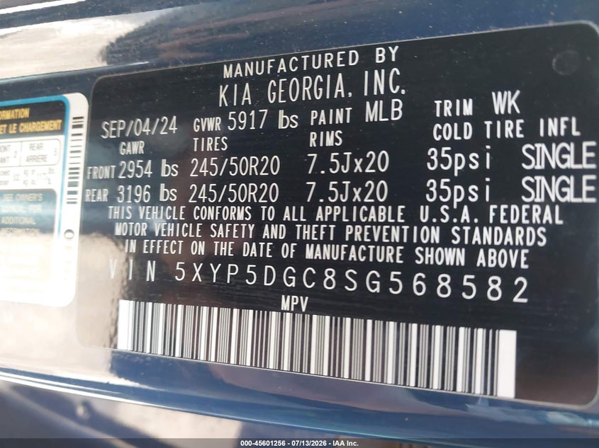 2025 Kia Telluride Sx X-Line VIN: 5XYP5DGC8SG568582 Lot: 45601256