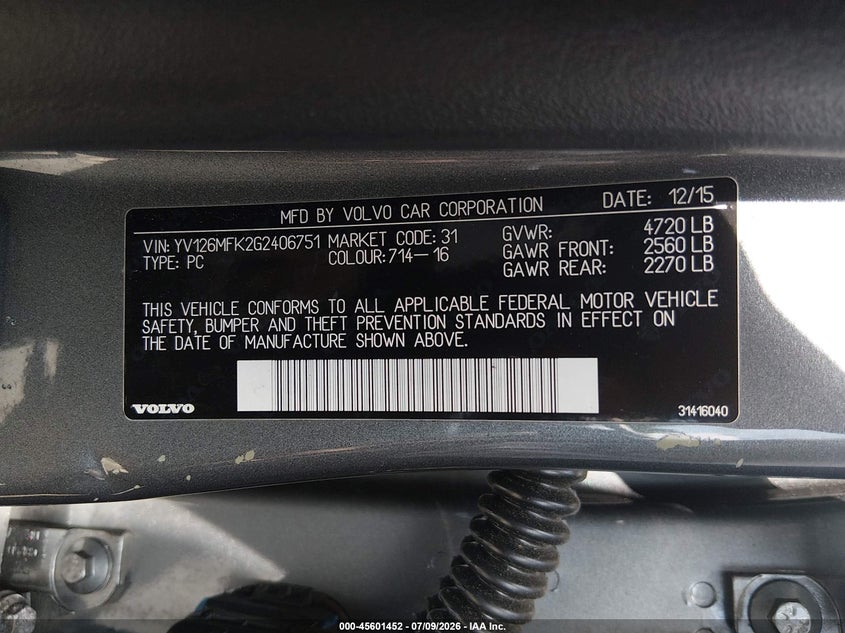 2016 Volvo S60 T5 Drive-E Premier VIN: YV126MFK2G2406751 Lot: 45601452