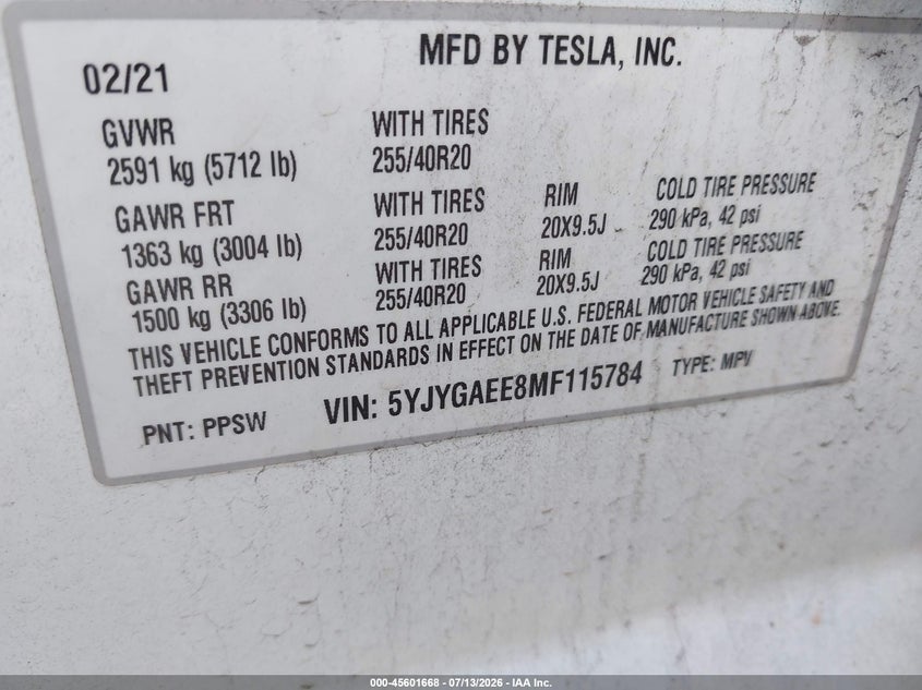 2021 TESLA MODEL Y auction photo 8