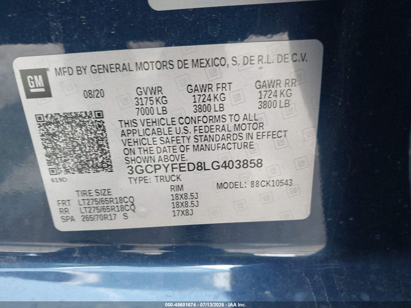 2020 CHEVROLET SILVERADO 1500 auction photo 8