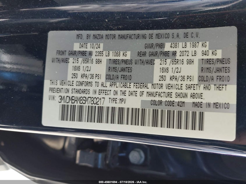 2025 Mazda Cx-30 2.5 S VIN: 3MVDMBAM8SM780217 Lot: 45601694