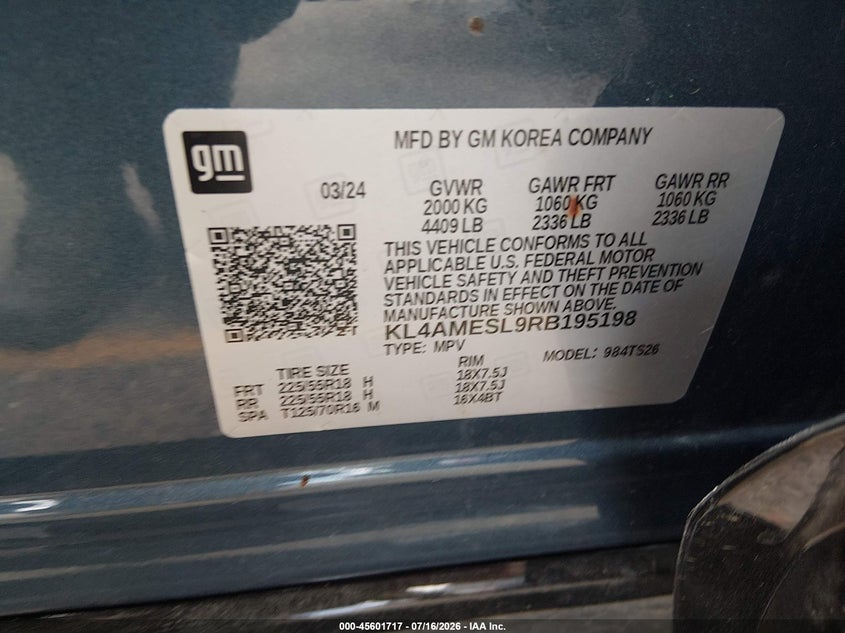 2024 Buick Encore Gx Sport Touring Awd VIN: KL4AMESL9RB195198 Lot: 45601717